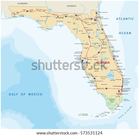 florida vector road map with national parks