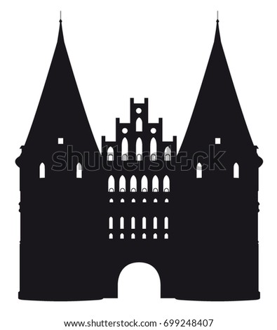 Black and white silhouette of the Holstentor in Luebeck, Germany