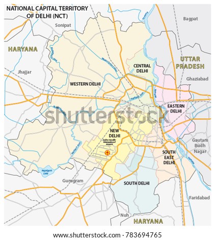 Administrative, political and street map of the National Capital Territory of Delhi (NCT)