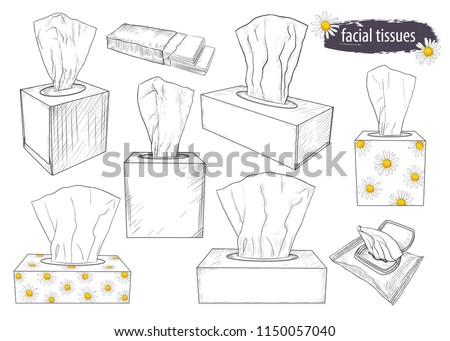 A Set Of Sketches Tissue Boxes Facial Tissues Wet Wipes And Paper Handkerchiefs