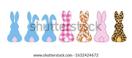 Silhouettes collection of Rabbits . Bunny ears, Leopard, buffalo plaid, polka dots, carrot pattern.
Vector clipart. Easter design elements.