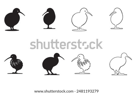 A collection of Kiwi bird silhouettes in vector format on a white background.