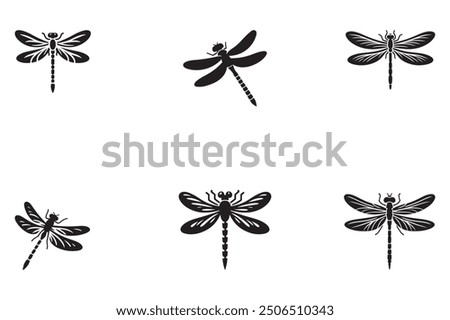 Dragonfly black silhouette in white background	
