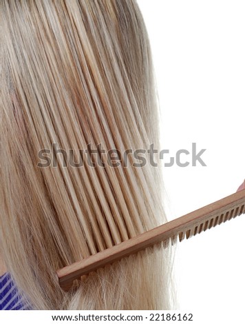 beautiful blond long hair and wood comb