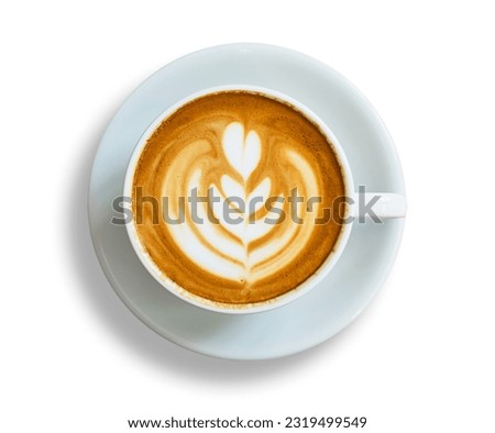 Image, Stock Photo Cappuccino with latte art on a wooden table in a cafe