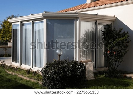 Image, Stock Photo Facade prefabricated building against evening sky