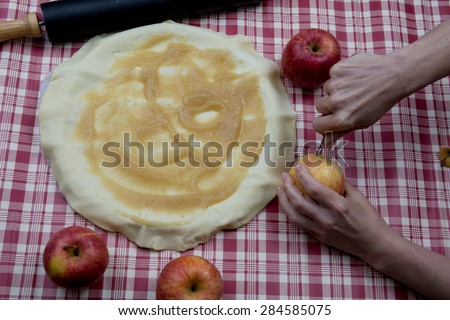 Homemade apple raw pie preparation- Apple pie