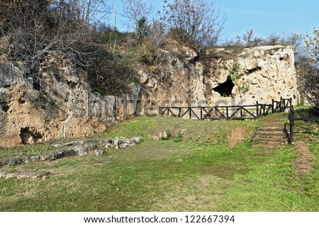 Aristoteles ancient school and the Nymphaeum of Mieaza near Naousa city in Greece. Place were Aristoteles was teaching the young Alexander the Great.