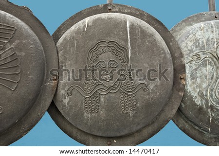 Decorative ancient alike Macedonian shields at Thessaloniki, Greece