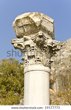 Ancient Greek pillar on Fillipous area archaeological site in North Greece