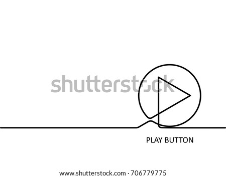 Continuous one line drawing of play button isolated on white background. EPS10 vector illustration for design element, poster, banner, template, app. Black thin line play icon. Rectangle and circle.