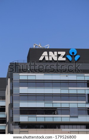 MELBOURNE AUSTRALIA - March 1,2014: Logo of Australia and New Zealand Bank (ANZ) - One of the four largest bank in Australia and the largest in New Zealand.