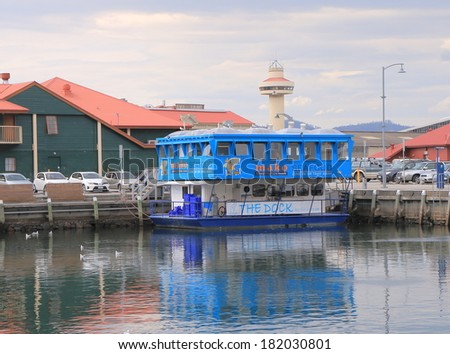 HOBART AUSTRALIA - MARCH 15, 2014: Floating seafood restaurant on a boat in Hobart Tasmania - Tasmania is famous for fresh seafood produce.