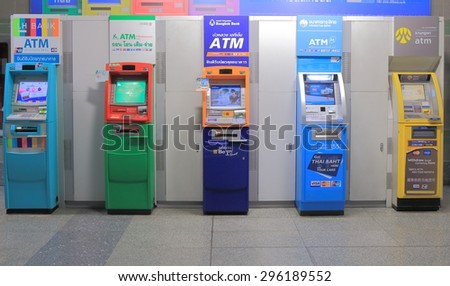 BANGKOK THAILAND - APRIL 20, 2015: ATM cash machine. ATM is widely available all over Thailand.