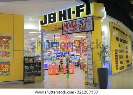 MELBOURNE AUSTRALIA - SEPTEMBER 26, 2015: Unidentified people visit JB HI-FI Electrical appliances shop. JB HI-FI is an Australian CD, DVD, games and consumer electronics chain store founded in 1974