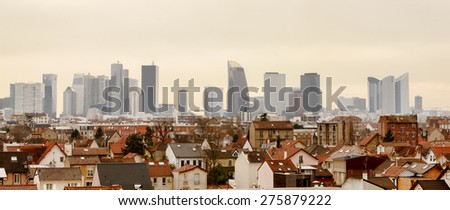 panoramic view of Paris la Defense with individual houses