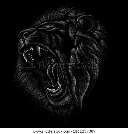 The Vector logo lion for T-shirt design or outwear.  Hunting style lion background.