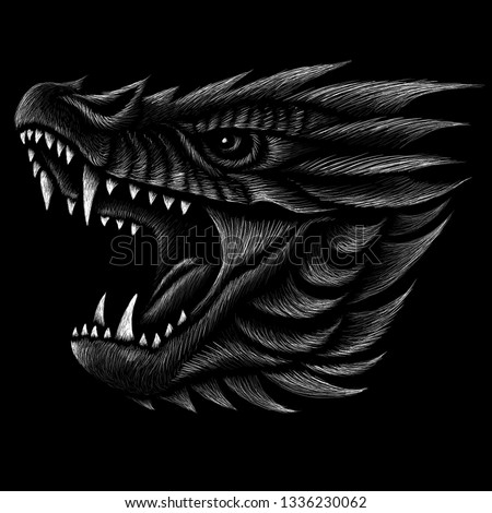 The Vector logo dragon for tattoo or T-shirt design or outwear.  Hunting style dragon background.