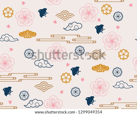 Seamless pattern with Japanese Family Crests symbol. KAMON (家紋) are Japanese emblems used to decorate and identify an individual. Traditional Asian pattern in Japanese style.For printing on packaging. 商業照片 © 