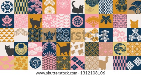 Seamless pattern with Japanese Family Crests symbol. KAMON (家紋) are Japanese emblems used to decorate and identify an individual. Traditional Asian pattern in Japanese style. 商業照片 © 