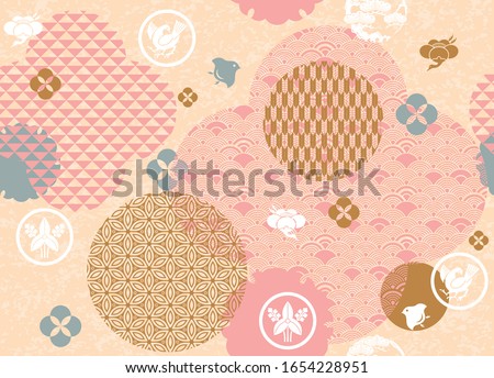 Seamless pattern with Japanese Family Crests symbol. KAMON (家紋) are Japanese emblems used to decorate and identify an individual. Traditional Asian pattern in Japanese style. 商業照片 © 