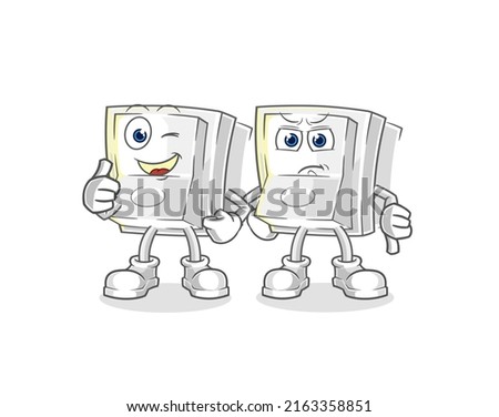 the light switch thumbs up and thumbs down. cartoon mascot vector