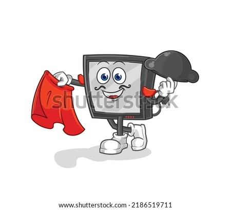 the tv matador with red cloth illustration. character vector