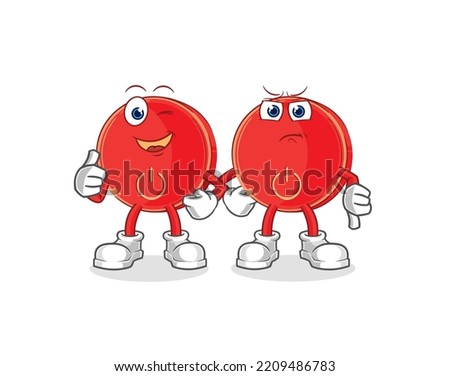 the power button thumbs up and thumbs down. cartoon mascot vector