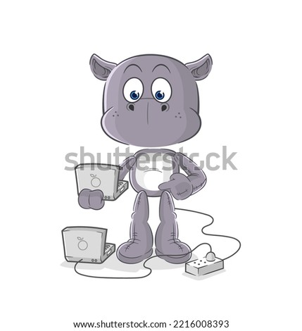 the hippopotamus with laptop mascot. cartoon vector