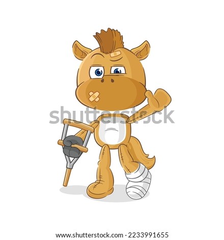 the horse sick with limping stick. cartoon mascot vector