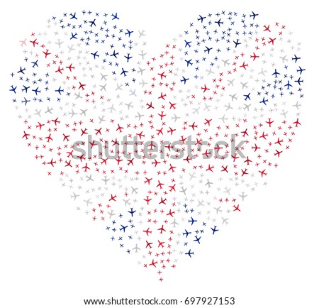 Heart shaped abstract UK flag - the flag of United Kingdom made of small red, white and blue planes