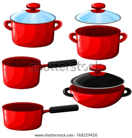 Set of kitchenware(pot, wok, sauce pan) isolated on white background