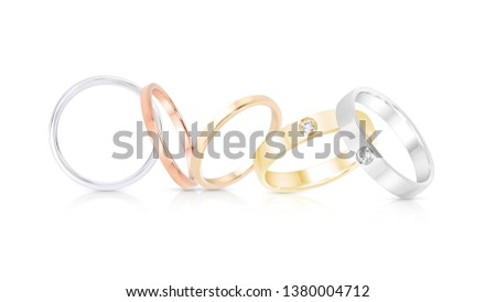 Wedding Band Ring jewelry group on white isolate 商業照片 © 