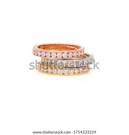 Diamonds Wedding Eternity Band Ring group on white isolate 商業照片 © 