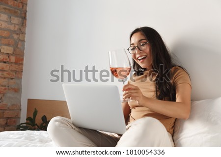 Similar – Image, Stock Photo Young woman having video call, talking remotely, taking selfie photo