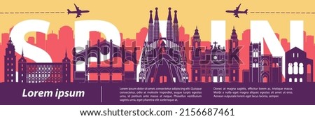 spain famous landmarks by silhouette style,vector illustration