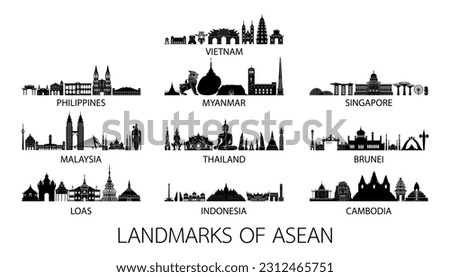 set of landmarks of asean  with silouette design,vector illustration