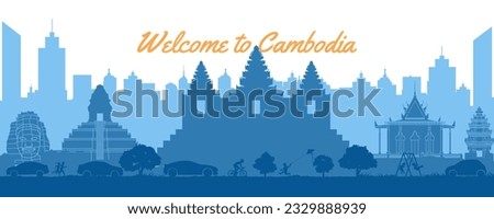 Cambodia famous landmark  in cityscape scene silhouette style front of towers,vector illustration
