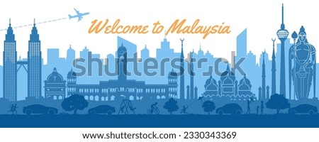 Malaysia famous landmark silhouette style,text within,vector illustration