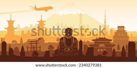 Japan famous landmarks silhouette style with yellow and white color,vector illustration