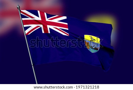 Saint Helena flag - 3D realistic waving flag blurred background Stok fotoğraf © 