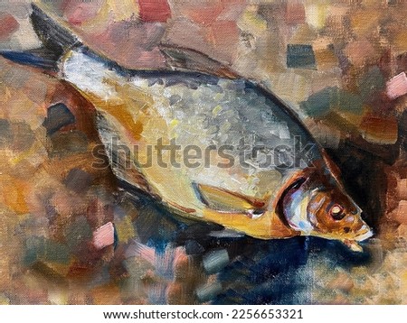 Original oil painting. Painted fish.  Modern painting. Wall art. Oil on canvas 