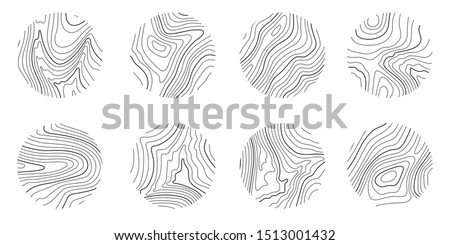 Set rings of topographic line map, circular geographic grid map. Abstract stock vector illustration