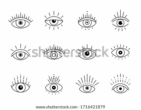 Vector eye boho design. Outline eyes symbols, tattoo design