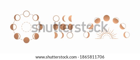 Phases of the moon, boho moon sun vector illustration, isolated on white background