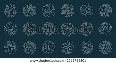 Line topography map logo. Wood ring texture, vector logo tree ring, editable stroke. 3D Illustration