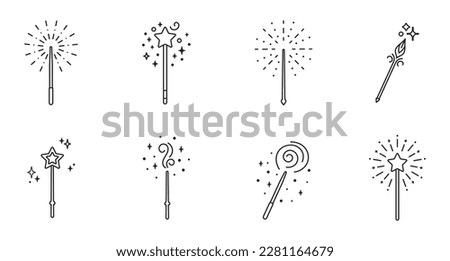 Magic wand line icon, fairy wand line art vector logo. Magic stick vector outline icon. Editable stroke