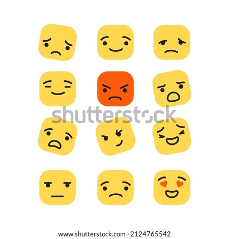 Funny emoji icons. Set of emoticons faces. Stickers emotion