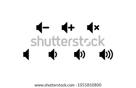 Volume up, down, sound on, off, mute buttons vector illustration icons symbols web mobile pictograms set