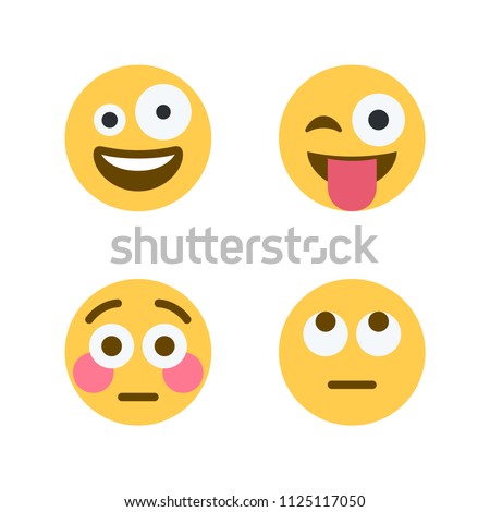 Crazy Face, Stuck-Out Tongue and Winking Eye, Rolling Eyes, Astonished, Flushed Face. Vector illustration smiley emojis, emoticons symbols, icons, faces set, group.